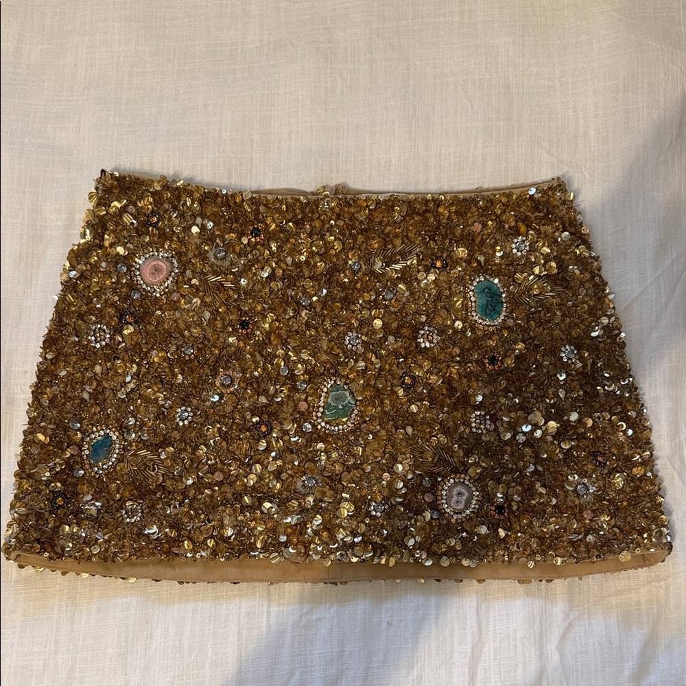Meshki Gold Beaded Mini Skirt with Embellished Accents